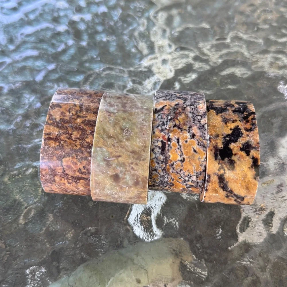 Vintage‎ Natural Stone Napkin Rings Set of 4 Earthy Marble Granite Jasper Tones